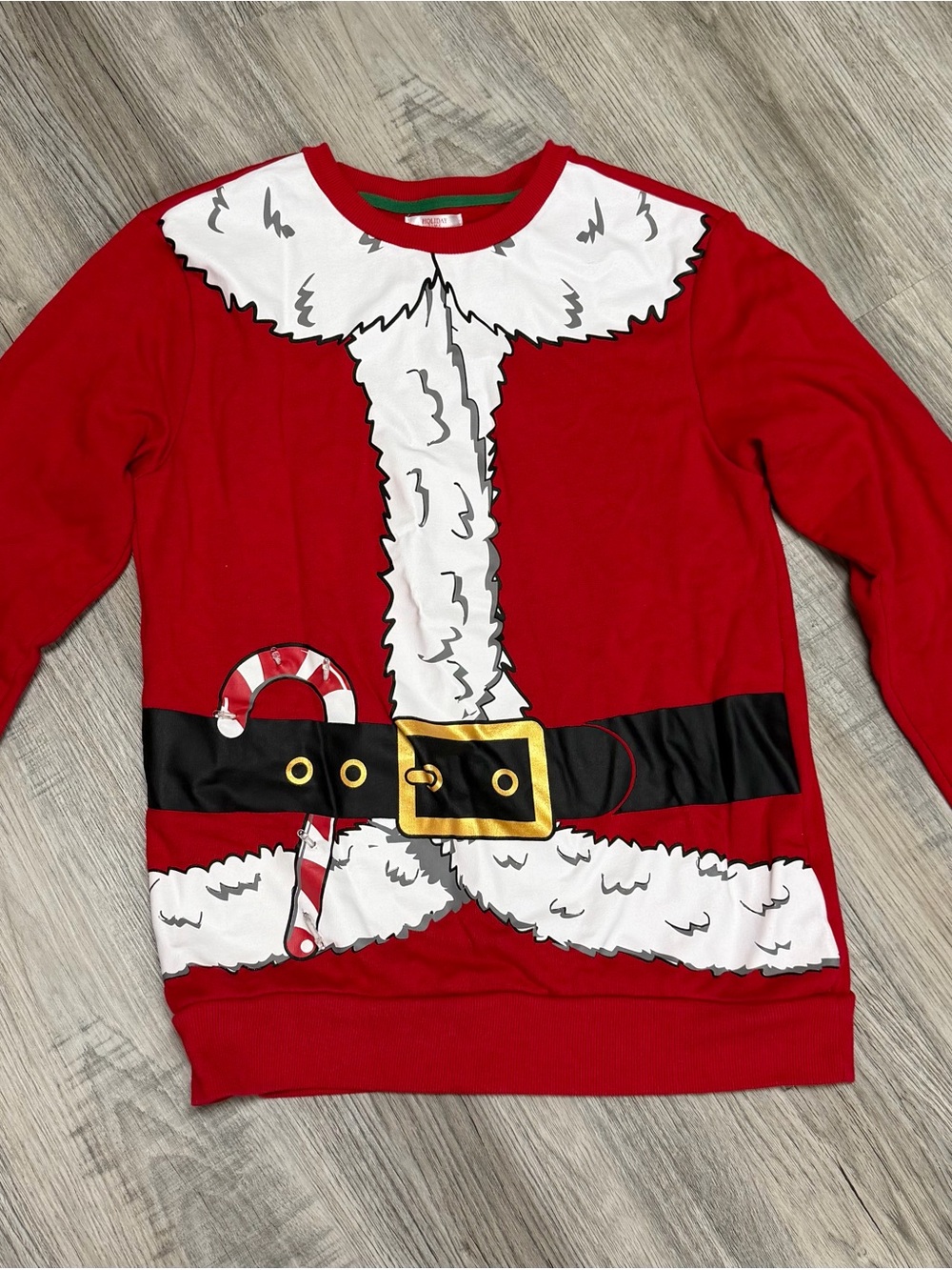Holiday Time Red Santa Belt Graphic Crewneck Sweater